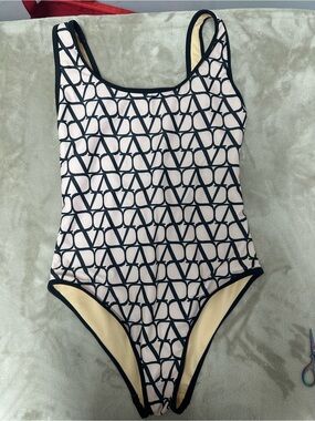 Valentino Black & Creme Logo One-Piece Swimsuit